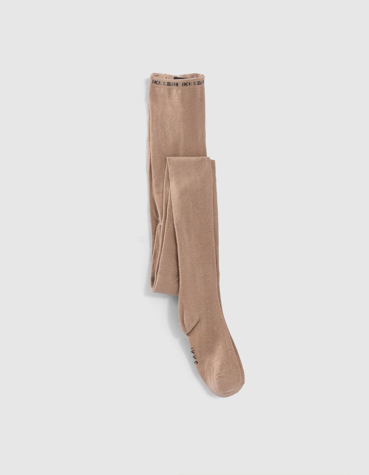 Goldfarbene M&auml;dchenstrumpfhose aus Strick mit Glitzer-1