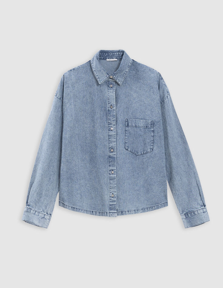 Chemise manche longue en jean bleu coton bio loose Femme-7