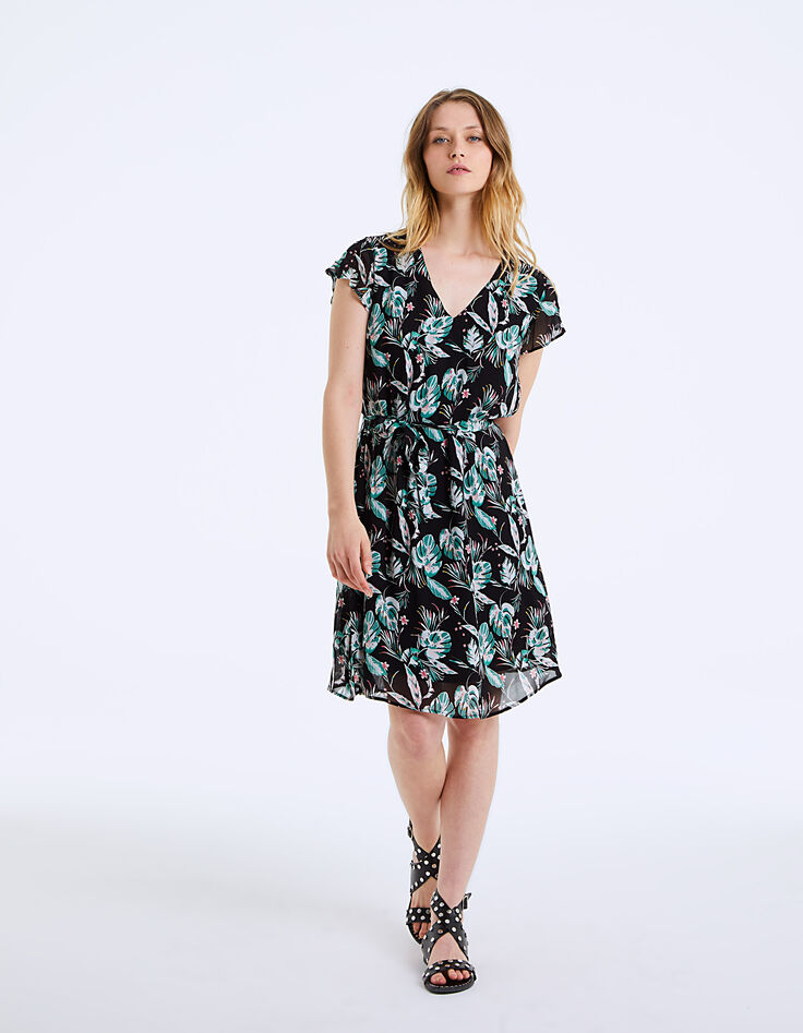 Vestido recto de crepé viscosa estampado floral -4 Vestido recto de crepé viscosa estampado floral -4