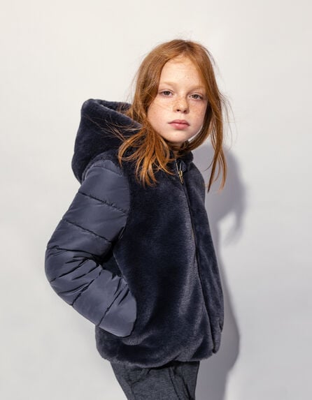 Girls’ charcoal grey fur-style padded jacket