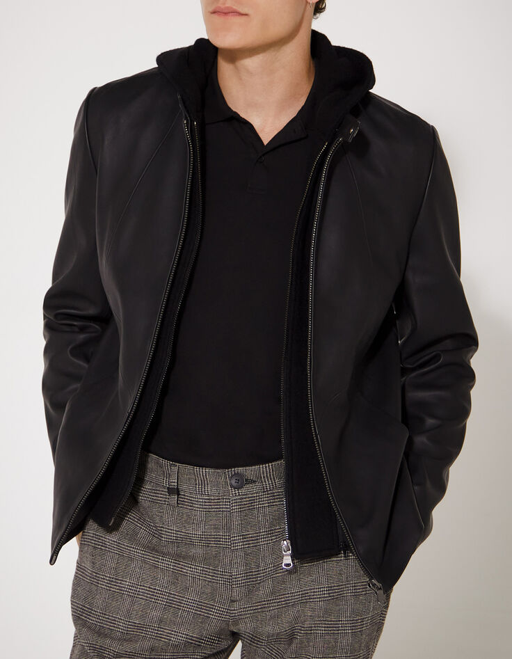 Men’s black leather jacket with seaming-1
