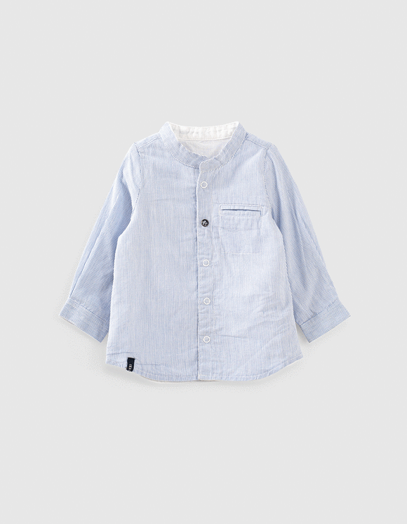 Chemise réversible blanc bleu rayé coton bio