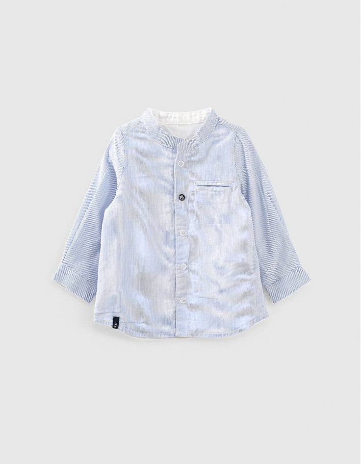 Chemise réversible blanc bleu rayé coton bio bébé garçon-1