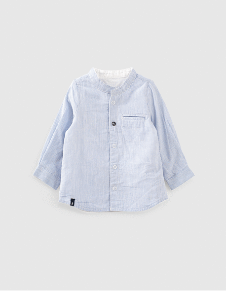 Baby boys’ white organic reversible shirt + blue stripes 