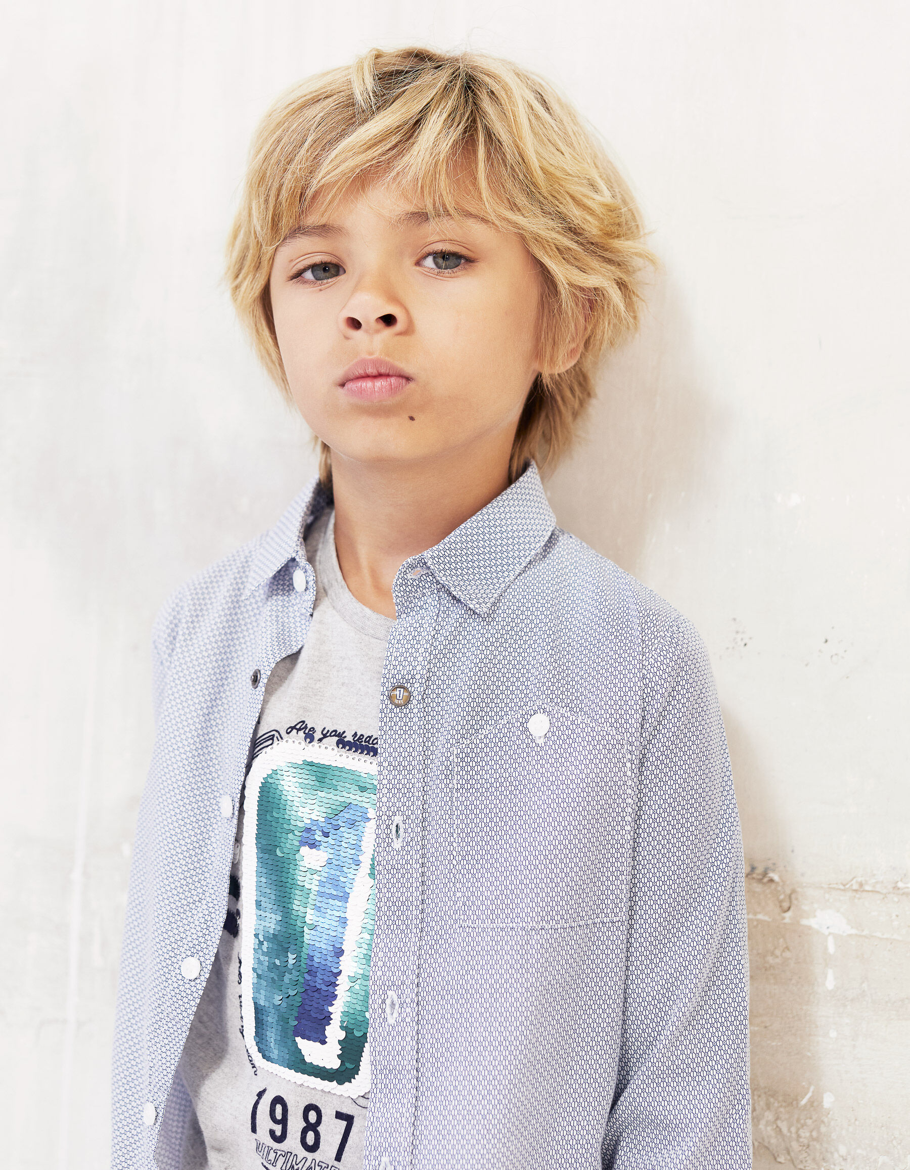 Chemise bleu ciel a imprime minimaliste garcon IKKS