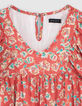 Vestido coral con estampado floral mangas volantes niña-2