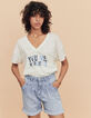 Blaue Bleached Damenjeansbermudas mit Steppnaht vorne-2