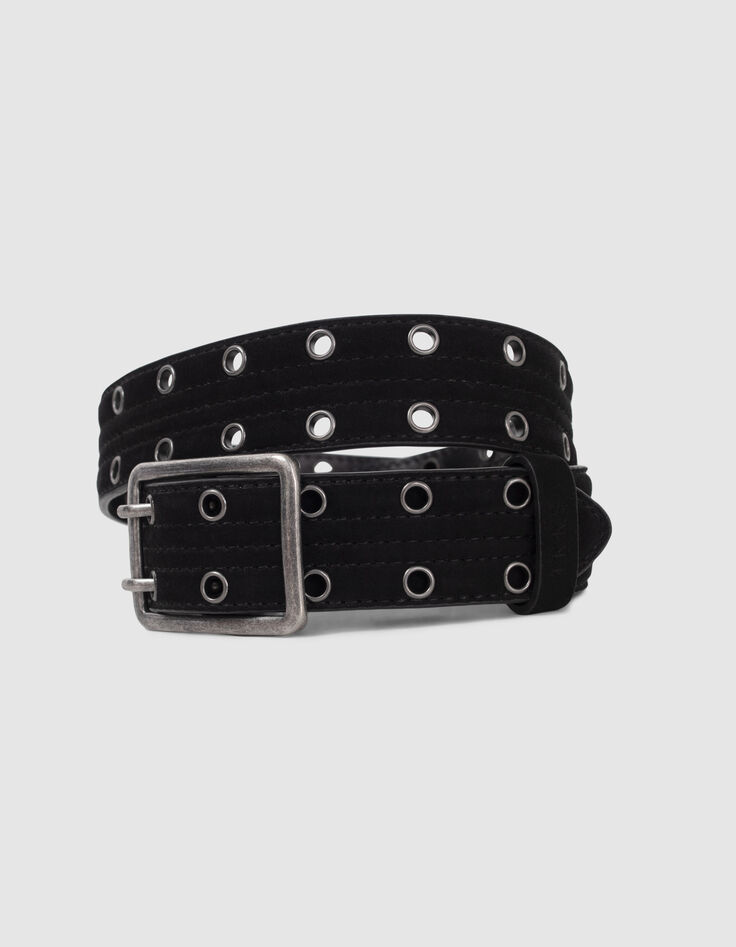 Ceinture noire cuir velours matelassé à œillets Femme-2