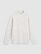 Pull col rond blanc chin&eacute; tricot avec torsades Homme-7