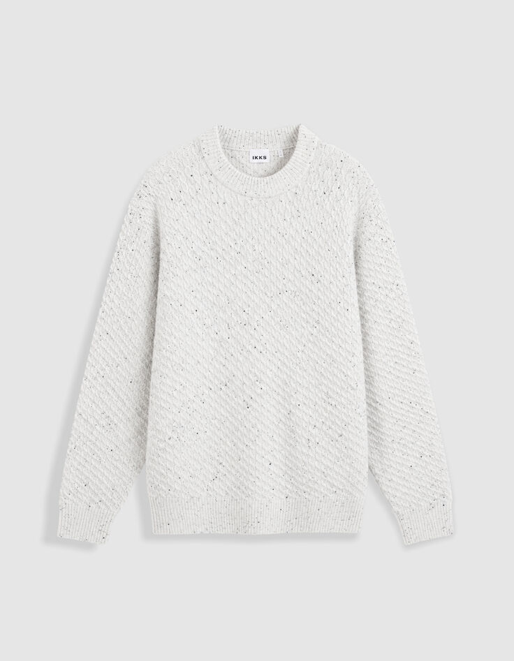 Pull col rond blanc chin&eacute; tricot avec torsades Homme-7