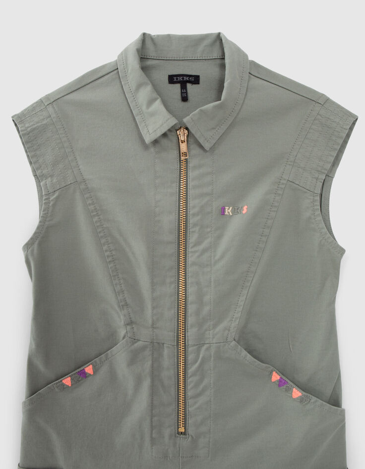 Girls' khaki jumpsuit with colour embroidery-2
