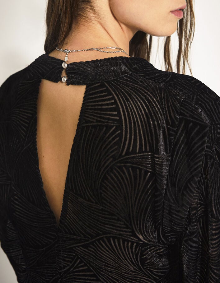 Blouse en velour motif zèbre noir plis épaules femme-4
