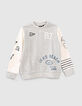 Boys’ grey marl sweatshirt with ecru sleeves-2