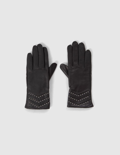 Women’s black leather gloves with studded chevrons - IKKS