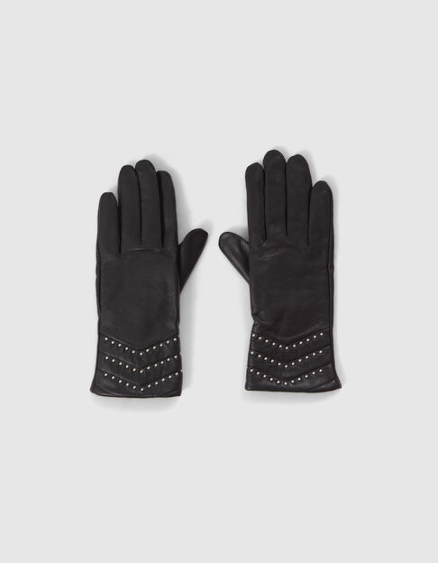 Zwarte leren handschoenen visgraten studs Dames - IKKS