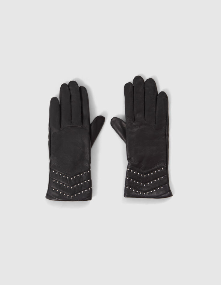 Women’s black leather gloves with studded chevrons-1