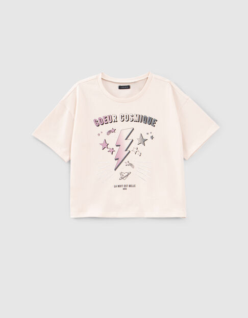 T-Shirt, Ecru, Biowolle, Blitz, Sterne, Mädchen - IKKS