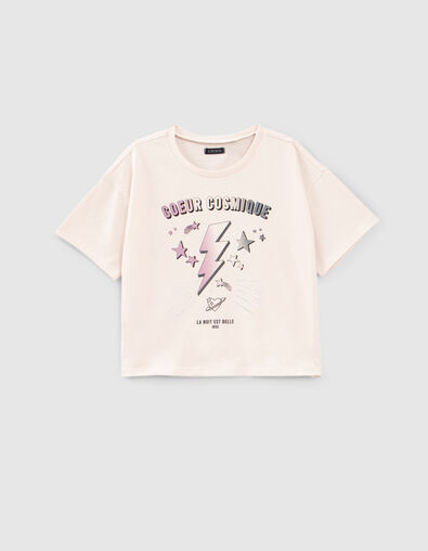 T-Shirt, Ecru, Biowolle, Blitz, Sterne, Mädchen - IKKS