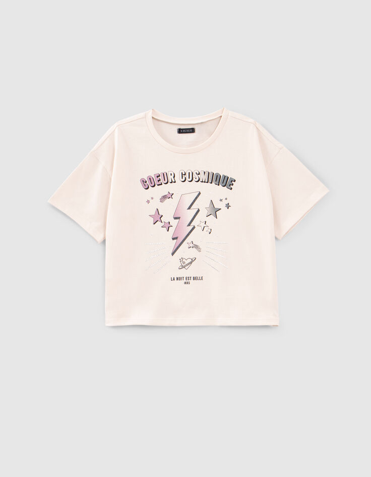 T-Shirt, Ecru, Biowolle, Blitz, Sterne, Mädchen-1 T-Shirt, Ecru, Biowolle, Blitz, Sterne, Mädchen-1