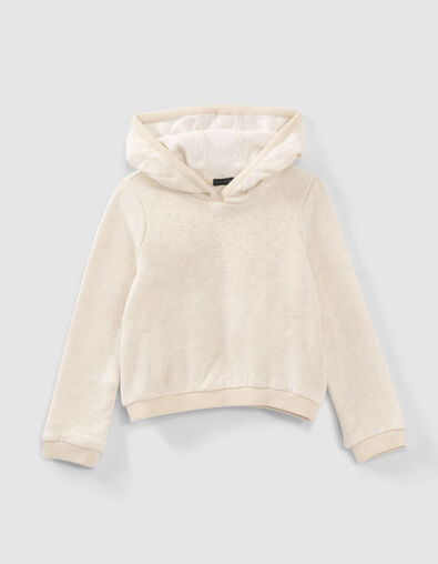 Sudadera beige capucha bordada delante niña - IKKS