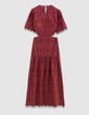Robe longue bordeaux broderie anglaise ouverture dos Femme-7