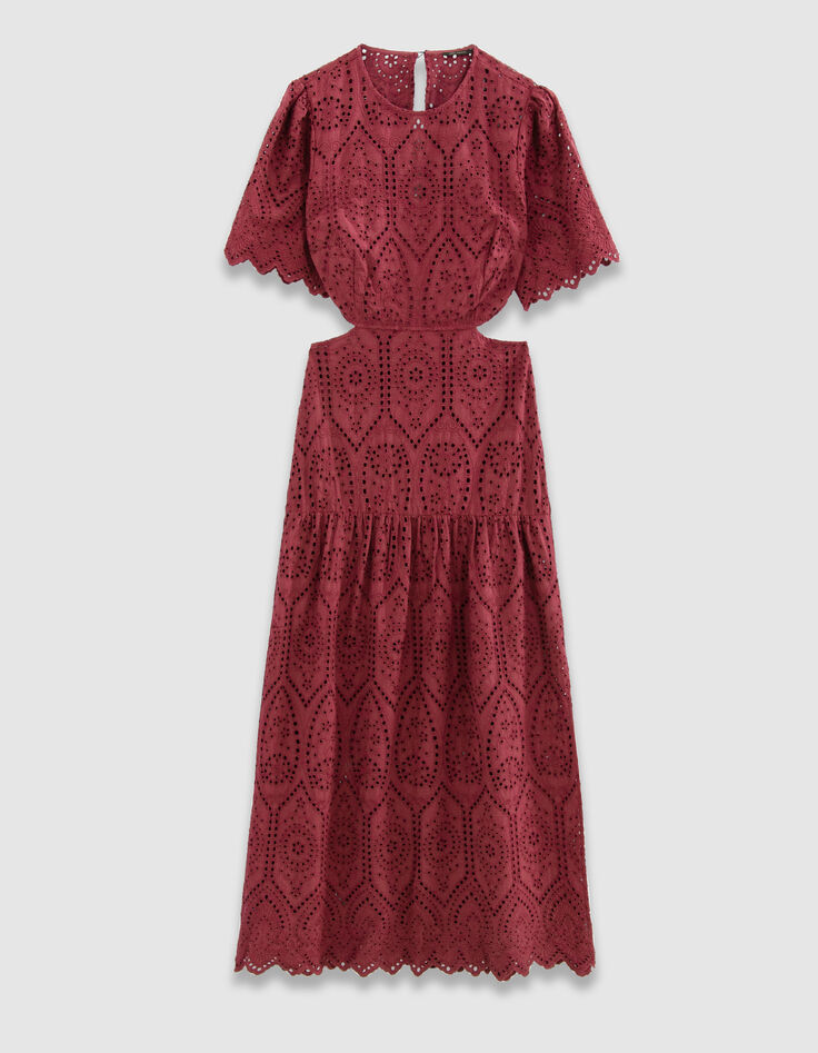 Robe longue bordeaux broderie anglaise ouverture dos Femme-7