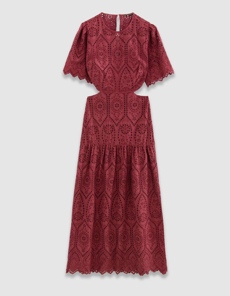 Robe longue bordeaux broderie anglaise ouverture dos Femme-7 Robe longue bordeaux broderie anglaise ouverture dos Femme-7