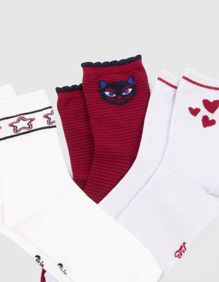 Mädchensocken in Weiß, Rot und Silver-7