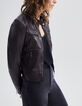 Women’s chocolate leather jacket with zipped pockets-4