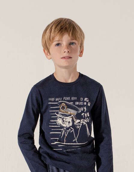 Camiseta navy algodón ecológico perro-oficial niño 