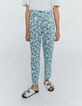 Pantalon en viscose imprim&eacute; cachemire turquoise femme-2