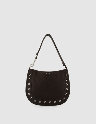 Bruin lederen damesschoudertas met oogdecoratie - IKKS