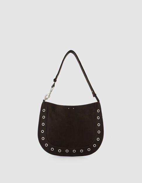 Bruin lederen damesschoudertas met oogdecoratie - IKKS