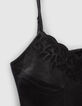 Top fines bretelles noir en cuir brodé Femme-2