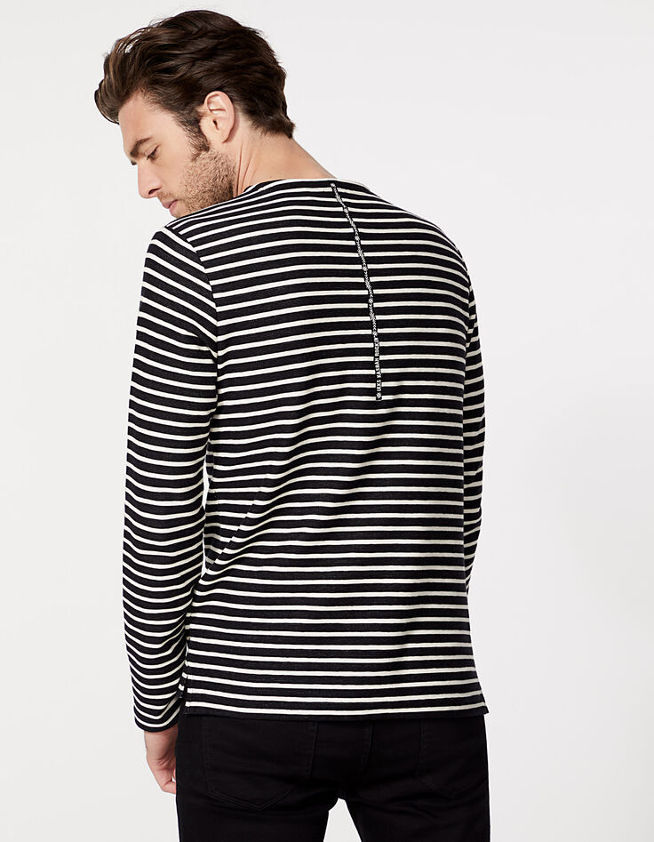 Tee-shirt marinière noir rayé blanc cassé Homme-4