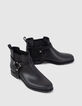 Schwarze Chelsea-Damengummistiefel mit Biker-Schnalle-1