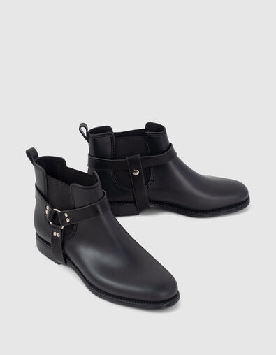 Schwarze Chelsea-Damengummistiefel mit Biker-Schnalle - IKKS