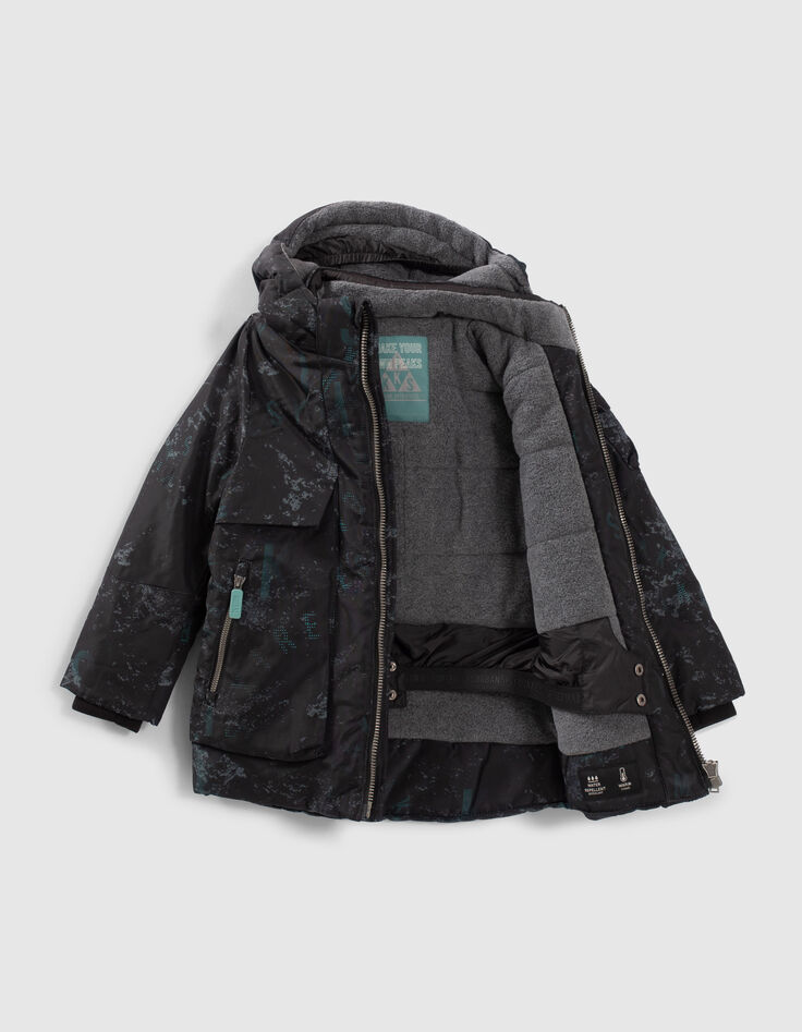 Parka negra estampado gráfico niño-6