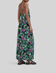 Langes, schwarzes Damenkleid mit tropischem Print-2