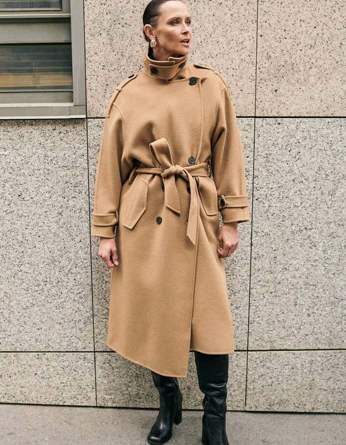 Manteau long camel lainage esprit trench Femme IKKS