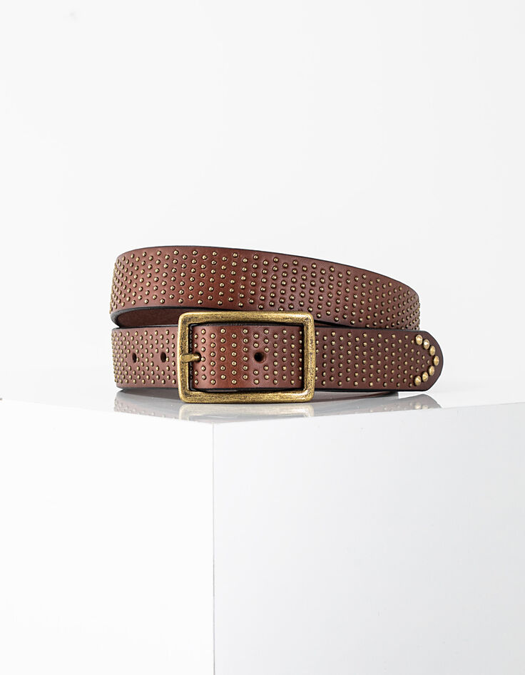 Ceinture en cuir camel détails cloutés femme-1
