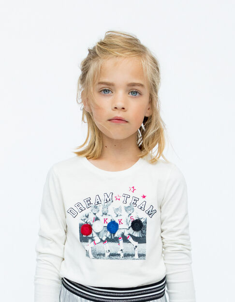 Gebroken wit T-shirt pom-pom girls 3D meisjes