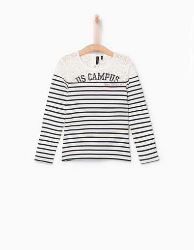 Girls' sailor T-shirt with lace at top - IKKS