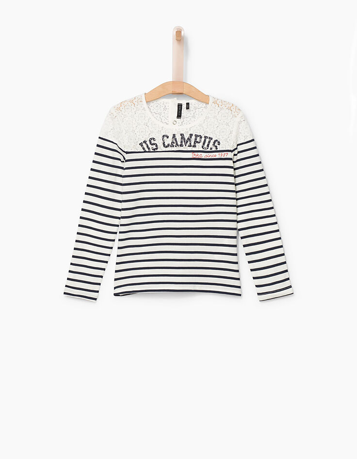 Girls' sailor T-shirt with lace at top-1