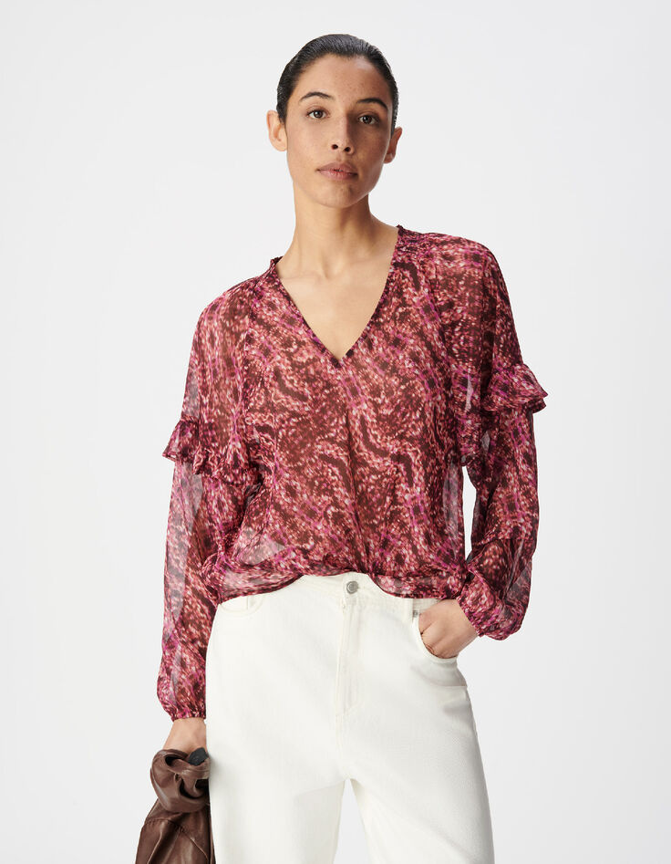 Blouse rose imprim&eacute; animalier Femme-2