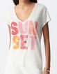 Tee-shirt col V blanc maxi message couleur Femme-4