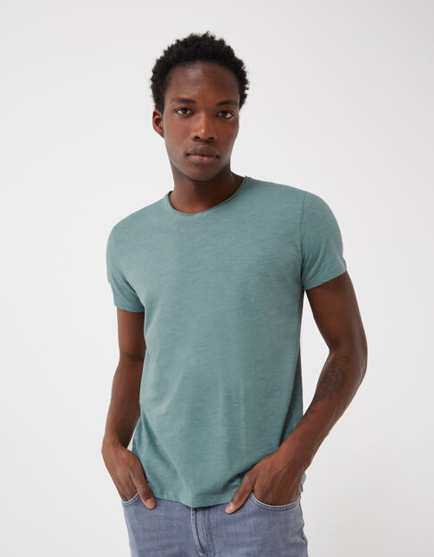 Aquagrünes Herren-T-Shirt L‘Essentiel mit V-Ausschnitt