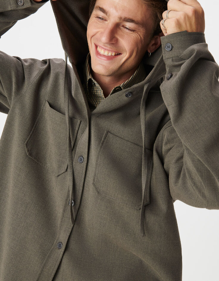 Surchemise &agrave; capuche marron Homme-5