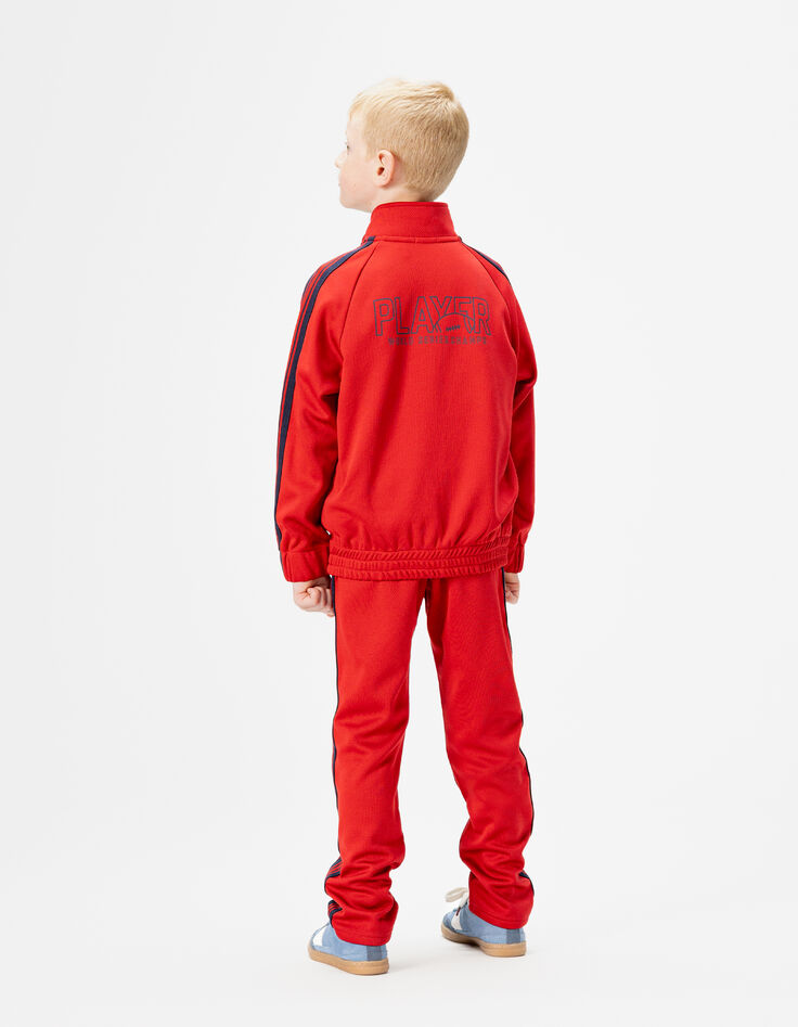 Boys’ red zipped cardigan with navy stripes-3