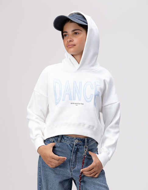 Sweat écru maxi message bleu brodé fille - IKKS